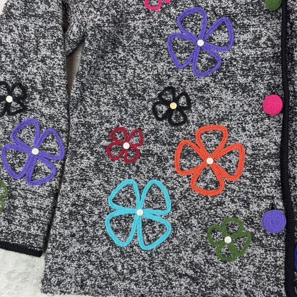 Design Option by Philip & Jane Gordon Womens Wool Knit Sweater Cardigan Flowers - Picture 5 of 9